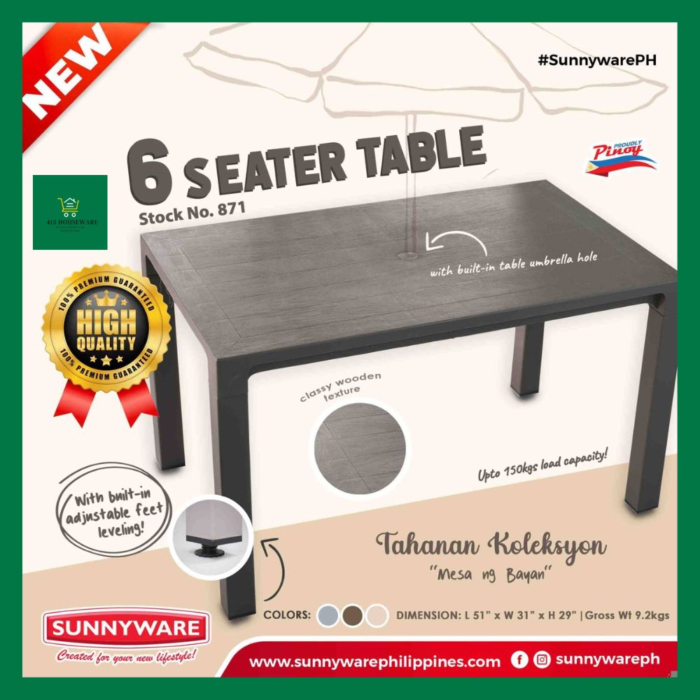 Plastic Dining Table 4 seater 6 seater Square Table Rectangle Table - Sunnyware #870 #871