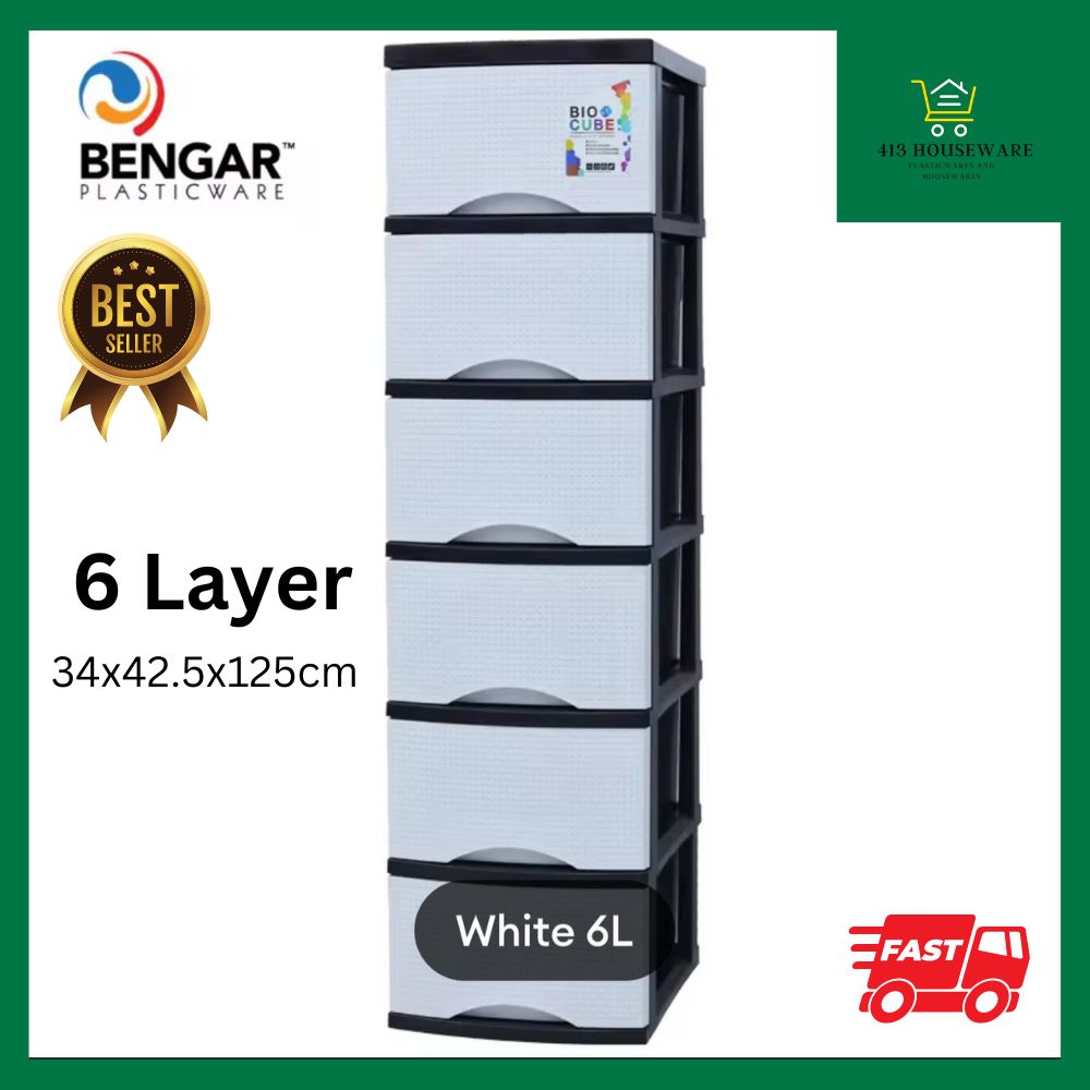 6-layer storage tower with Bengar Plasticware branding and product details on a white background.