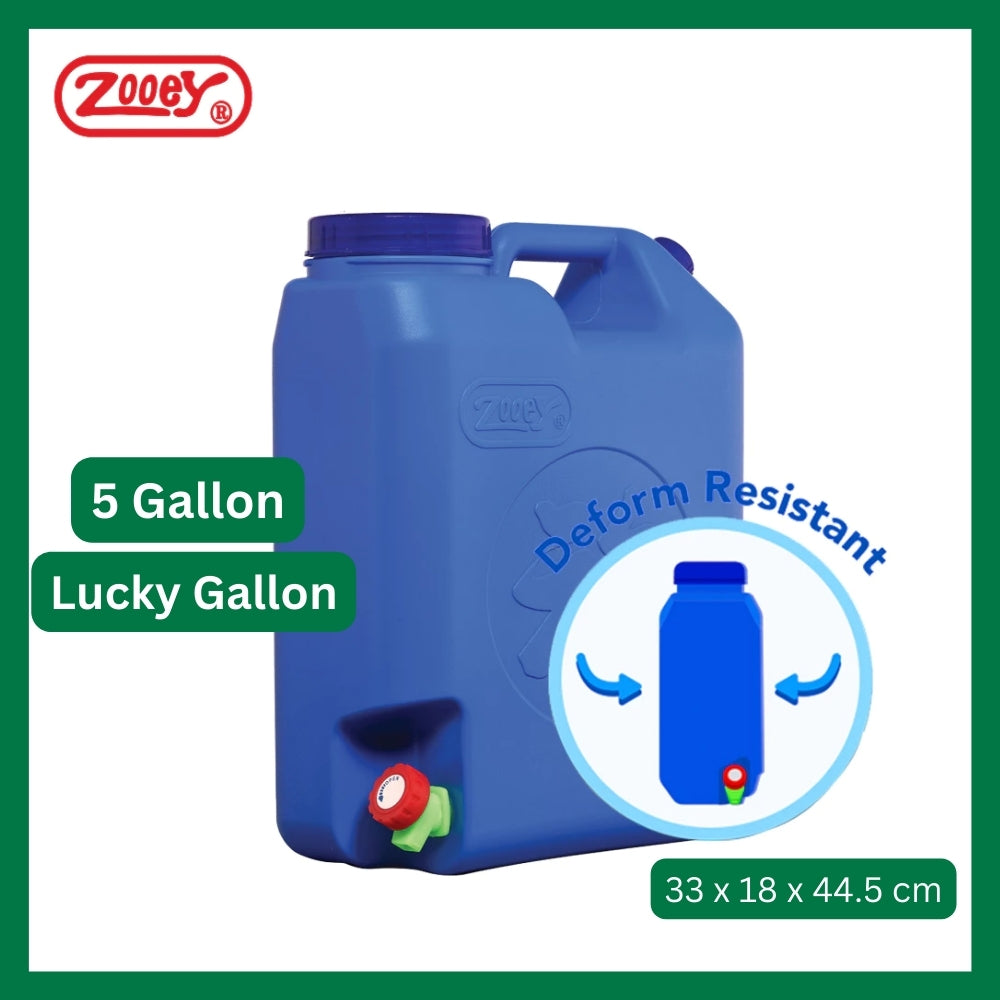 Zooey Lucky Gallon Blue Mocha Beige 20L water container with non-drip faucet and lucky character design