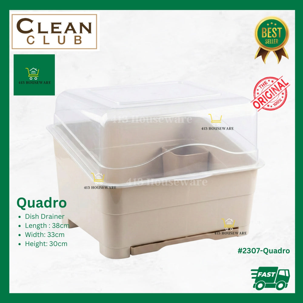 Clean Club Quadro Mini Dish Drainer with Cover (Model 2307) - Compact White Plastic Plate Organizer