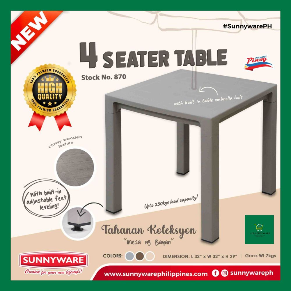 Plastic Dining Table 4 seater 6 seater Square Table Rectangle Table - Sunnyware #870 #871